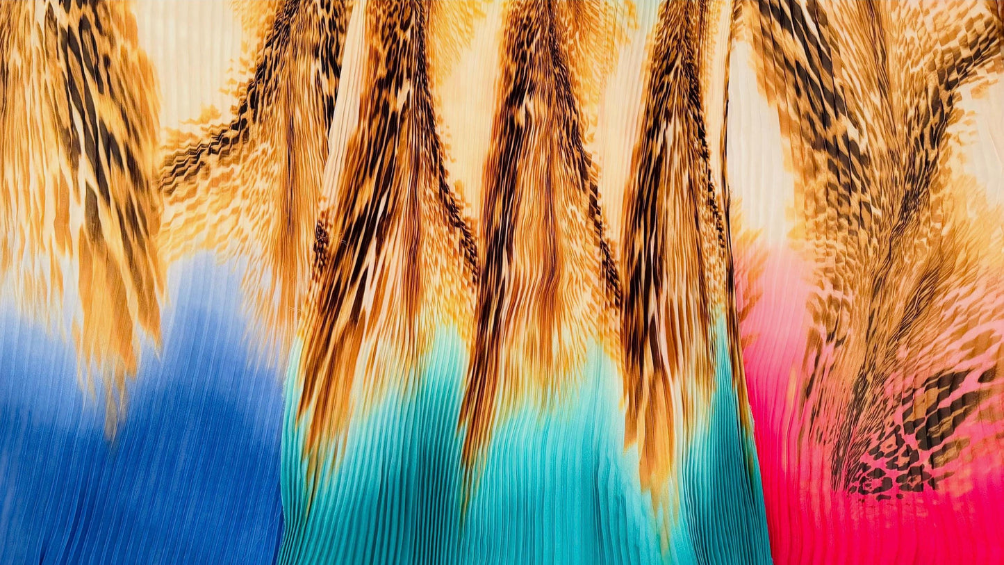 New Accordion pleaded chiffon 1/2” Hiding Leopard animal print design 58/60” Sold by the YD. Ships worldwide from Los Angeles California USA