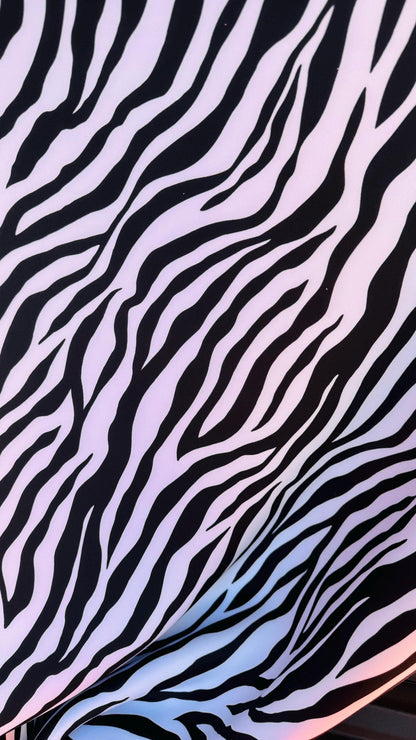 Zebra Exotic design print on super techno Neoprene spandex 2-way stretch 58/60” Sold by the YD. Ships Worldwide from Los Angeles California