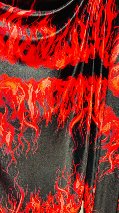 NEW Luxury Flames design print on great quality of stretch velvet 4-way stretch 58/60” Sold by the YD. High quality fabrics