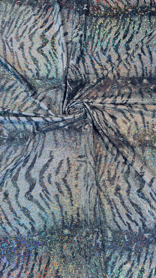 Bengal White Tiger design metallic hologram nylon spandex 4way stretch 58/60" Sold by the YD. Ships worldwide from Los Angeles California