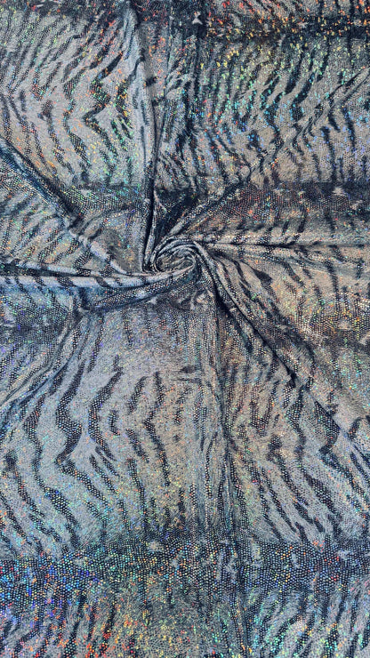 Bengal White Tiger design metallic hologram nylon spandex 4way stretch 58/60" Sold by the YD. Ships worldwide from Los Angeles California