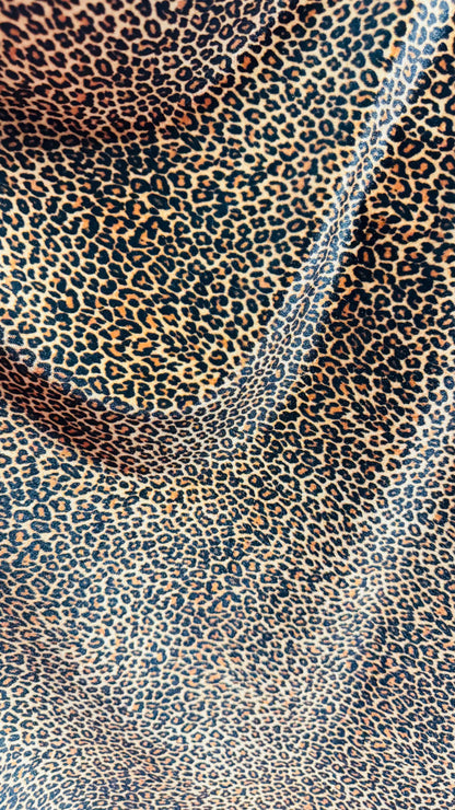 Wild Leopard and Cheetah design small size print on great quality of stretch velvet 4-way stretch 58/60” Sold by the YD. High quality fabric