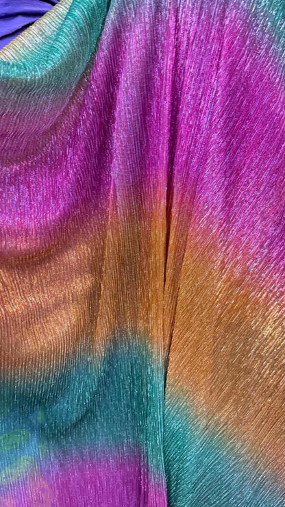 New Pleated Ombre metallic stretch mesh  Multicolor 4way stretch 58/60" Sold by the YD. Ships worldwide from Los Angeles California USA.