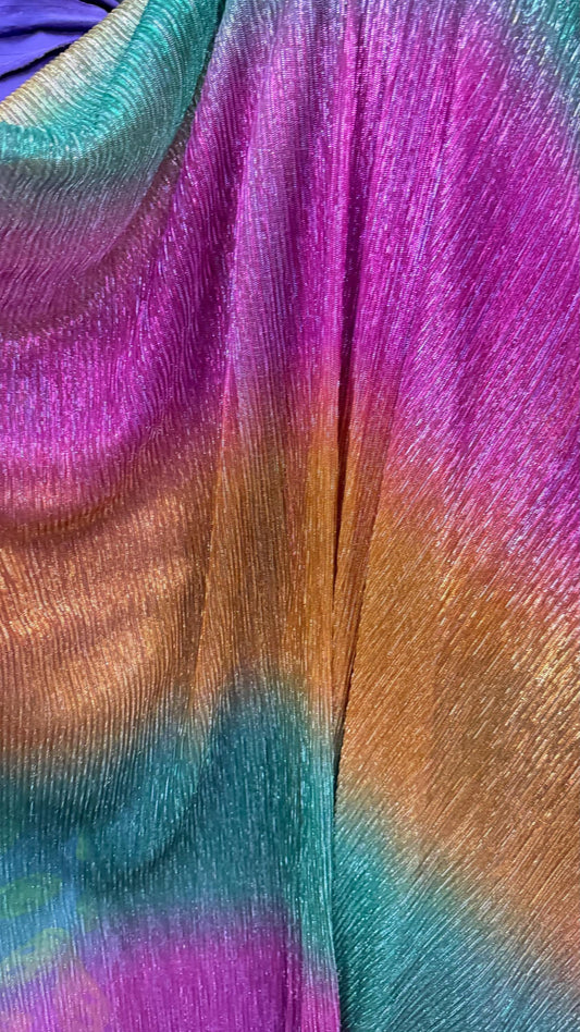 New Pleated Ombre metallic stretch mesh  Multicolor 4way stretch 58/60" Sold by the YD. Ships worldwide from Los Angeles California USA.
