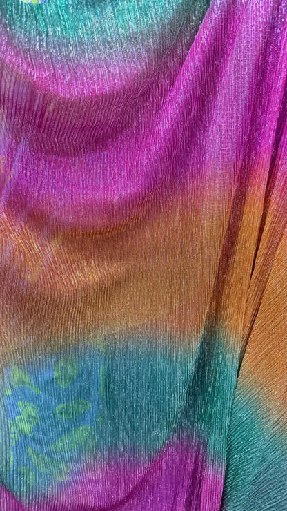 New Pleated Ombre metallic stretch mesh  Multicolor 4way stretch 58/60" Sold by the YD. Ships worldwide from Los Angeles California USA.