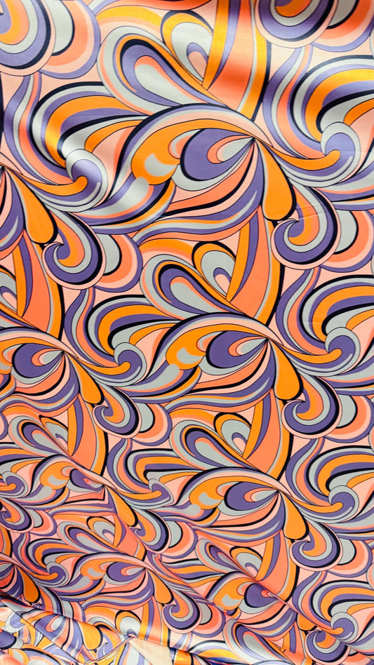 New Paisley Abstract design multicolor super Shiny poly  spandex 4way stretch 58/60" Sold by the YD. Ships worldwide from Los Angeles Califo