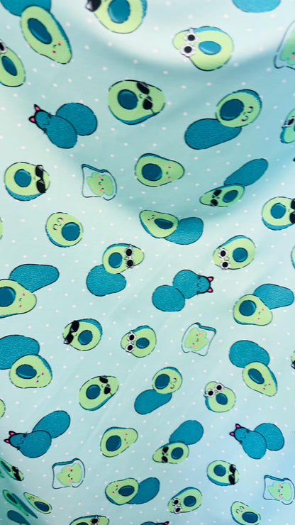 Avocado design print on great quality of nylon spandex 4way stretch 58/60" Sold by the yd. Ships worldwide from Los Angeles California USA.