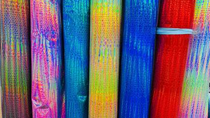 New heavy vinyl Exotic Snake design with iridescent foil all over non stretch 58/60" Sold by the YD. Ships worldwide from Los Angeles CA