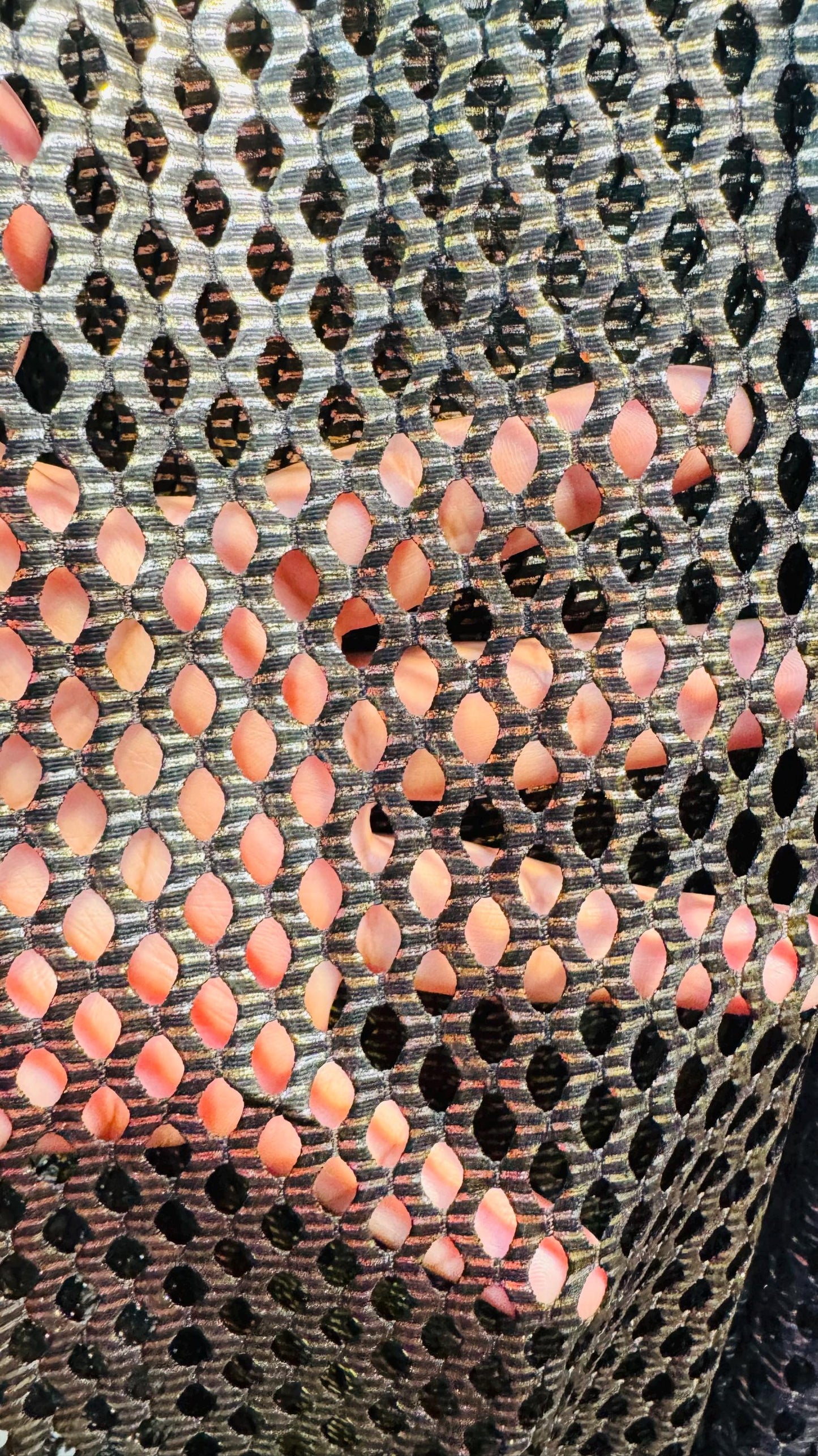3D Skin snake design print on fishnet metallic diamond mesh 4-way stretch 58/60” Sold by the YD. Ships Worldwide from Los Angeles California