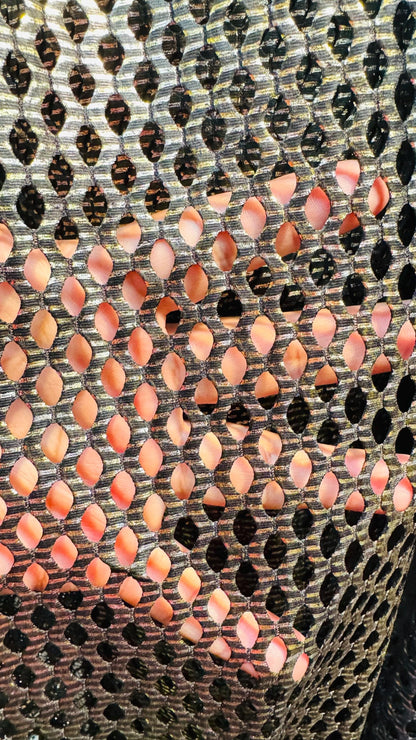 3D Skin snake design print on fishnet metallic diamond mesh 4-way stretch 58/60” Sold by the YD. Ships Worldwide from Los Angeles California