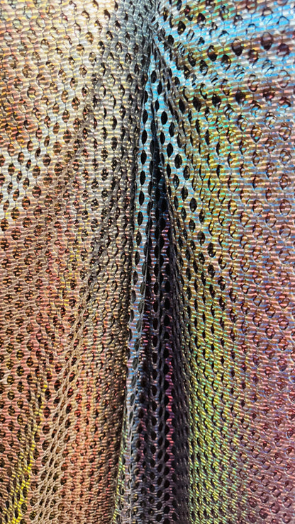 3D Skin snake design print on fishnet metallic diamond mesh 4-way stretch 58/60” Sold by the YD. Ships Worldwide from Los Angeles California