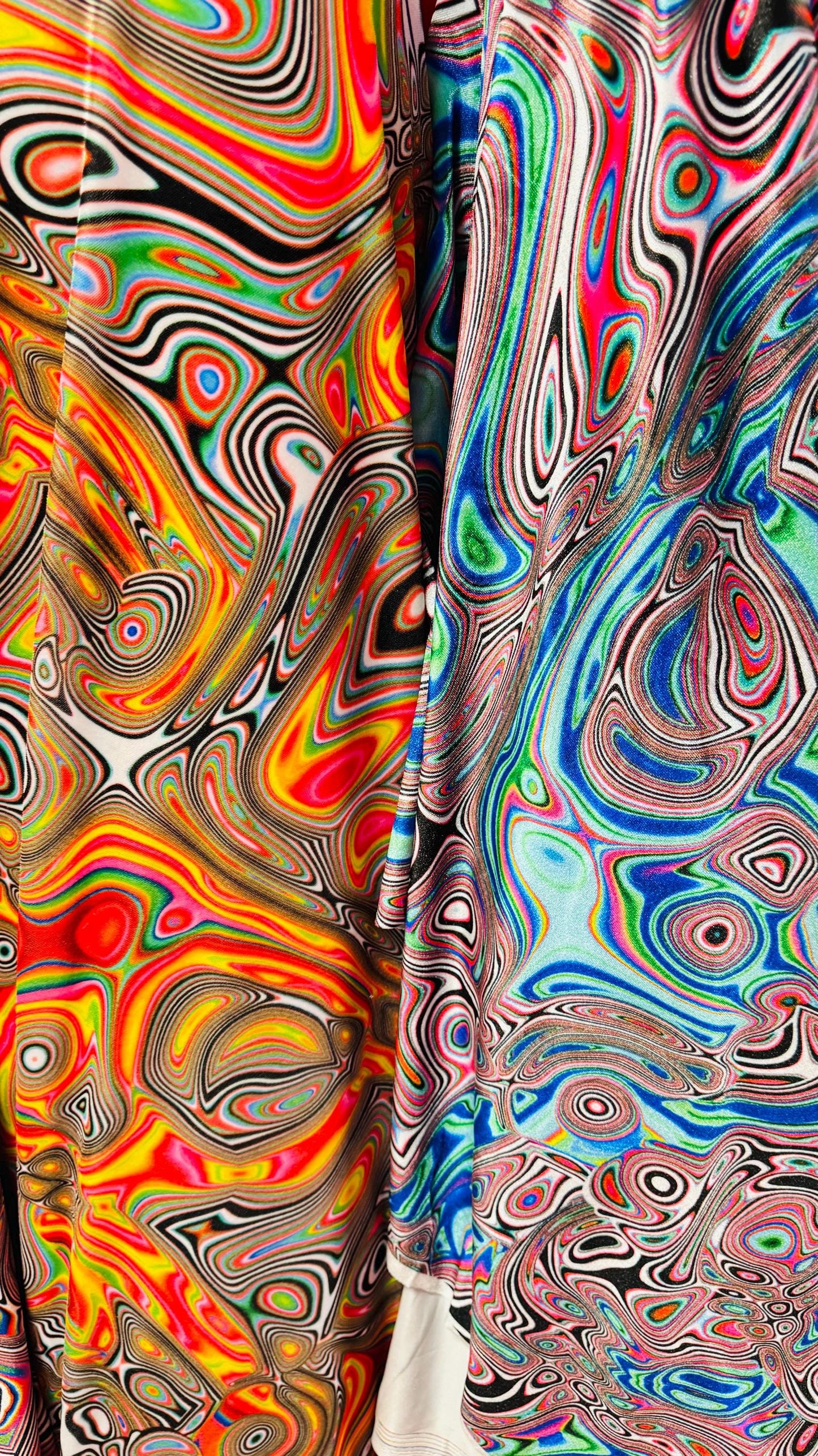 New Colorful Abstract Psychedelic design multicolor print on great quality of stretch velvet 4-way stretch 58/60” Sold by the YD. High quali