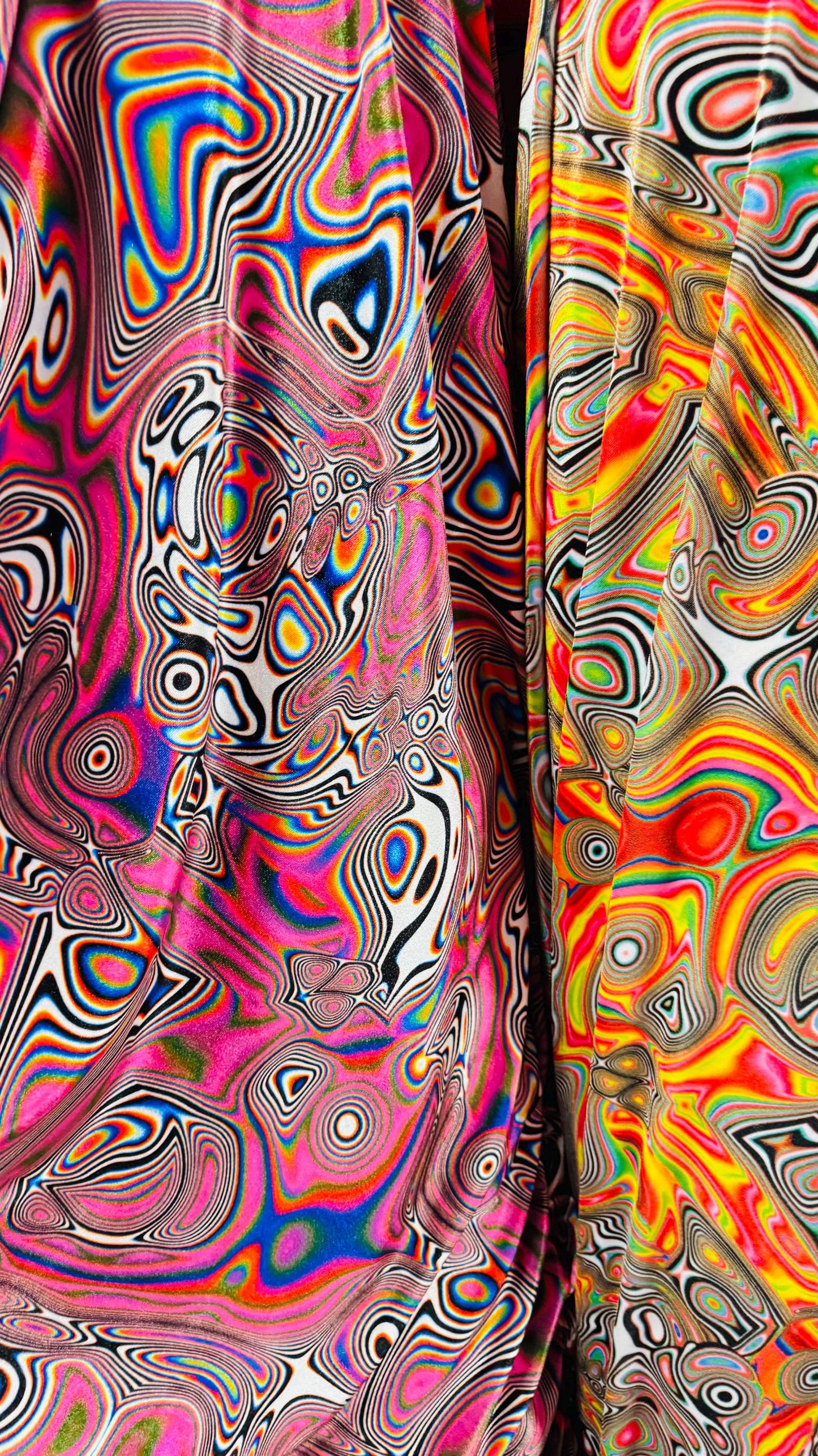 New Colorful Abstract Psychedelic design multicolor print on great quality of stretch velvet 4-way stretch 58/60” Sold by the YD. High quali