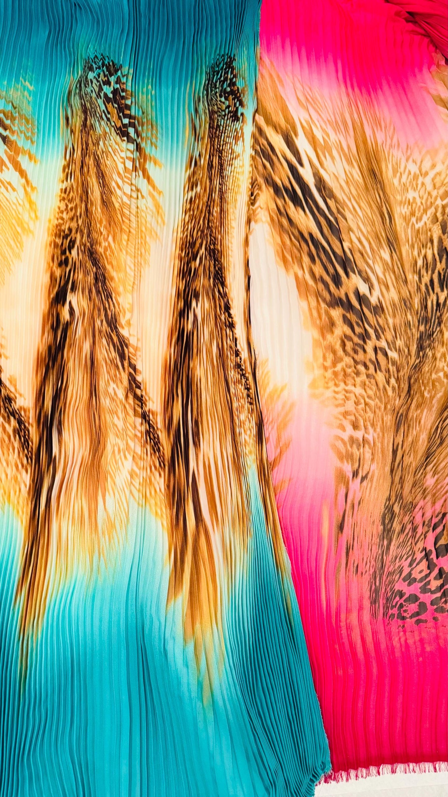 New Accordion pleaded chiffon 1/2” Hiding Leopard animal print design 58/60” Sold by the YD. Ships worldwide from Los Angeles California USA