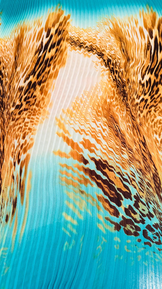 New 1/2” accordion pleaded Ombre chiffon exotic Hiding leopard design 58/60” Sold by the YD. Ships worldwide from Los Angeles California