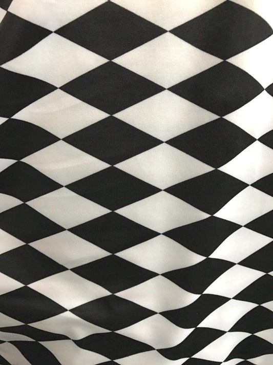 Harlequin design black/white best quality nylon spandex 4way Stretch 58/60" Sold by the YD. Ships worldwide from Los Angeles California USA