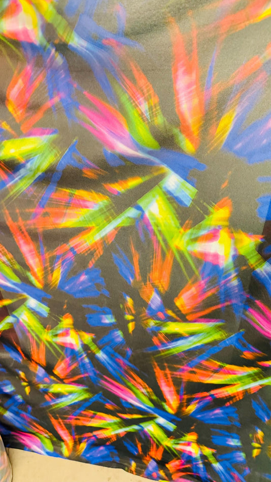 New 3D Abstract design print on power mesh colorful nylon spandex 4-way stretch 58/60” Sold by the YD. Ships worldwide from Los Angeles CA.