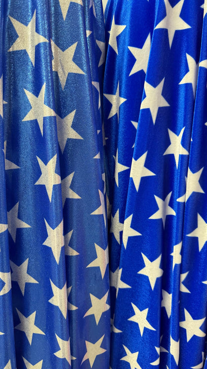 New stars design print on nylon spandex with foggy foil and spandex velvet 4way 58/60" Sold by the YD. Ships worldwide from Los Angeles CA