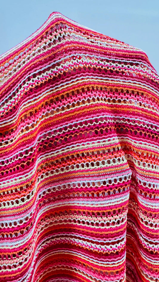 New Lace crochet design Pink  multicolor 2-way stretch 48/50” Sold by the YD. Ships worldwide from Los Angeles California USA