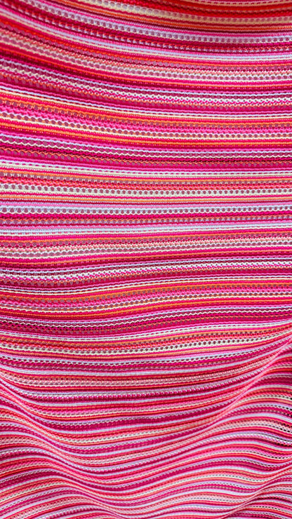 New Lace crochet design Pink  multicolor 2-way stretch 48/50” Sold by the YD. Ships worldwide from Los Angeles California USA