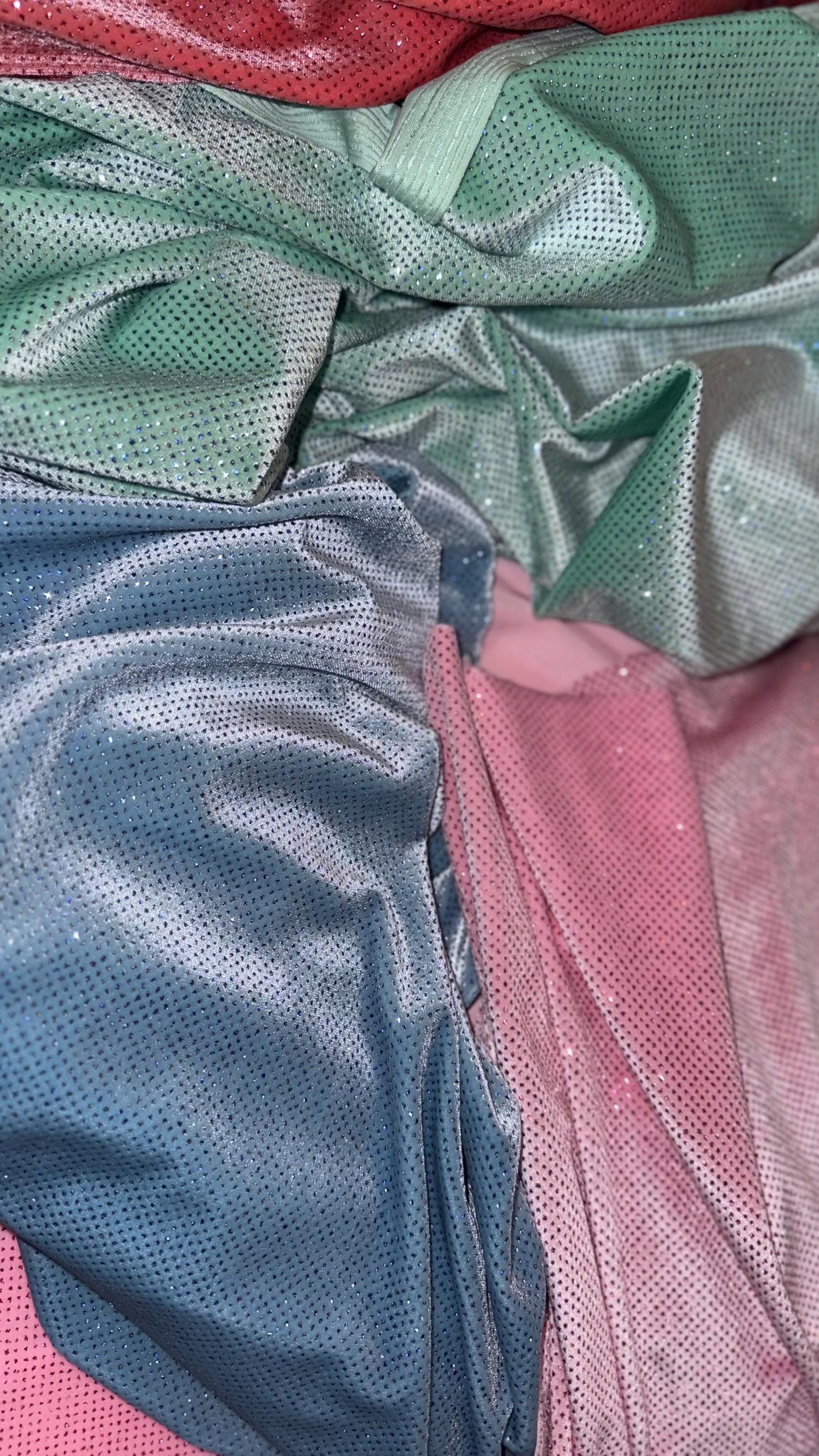 Stretch velvet with glitter pastel colors heavy velvet 4way Stretch 58/60" Sold by the YD. Ships worldwide from Los Angeles California USA.