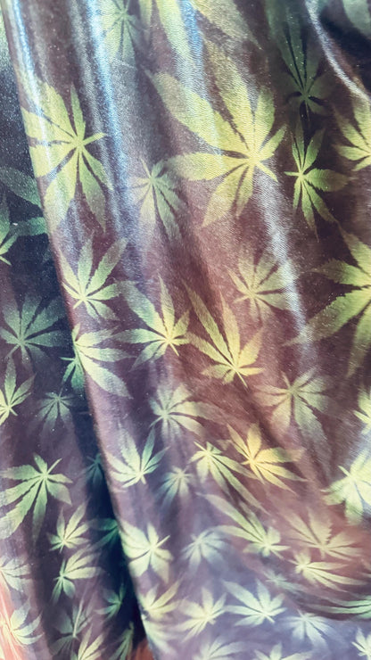 New Marijuana leaf design metallic nylon spandex with foggy foil 4-way stretch 58/60” High quality fabrics by AlexLAFabrics
