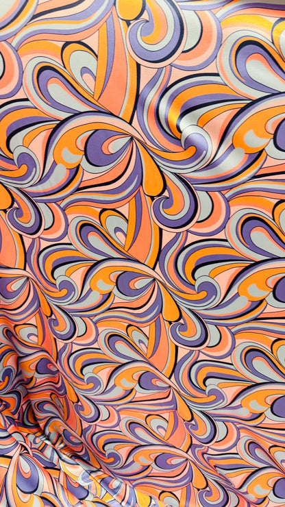 New Paisley Abstract design multicolor super Shiny poly  spandex 4way stretch 58/60" Sold by the YD. Ships worldwide from Los Angeles Califo