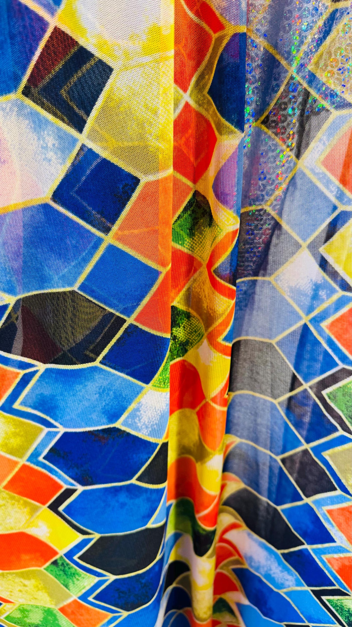 Honeycomb geometric design print on great quality of power mesh 4-way stretch 58/60” Sold by the YD. Ships worldwide from Los Angeles CA