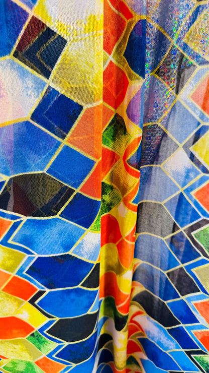 Honeycomb geometric design print on great quality of power mesh 4-way stretch 58/60” Sold by the YD. Ships worldwide from Los Angeles CA