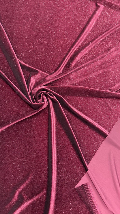 New Merlot stretch velvet with glitter dots 4 way stretch 58/60" Sold by the YD. Ships worldwide from Los Angeles California USA