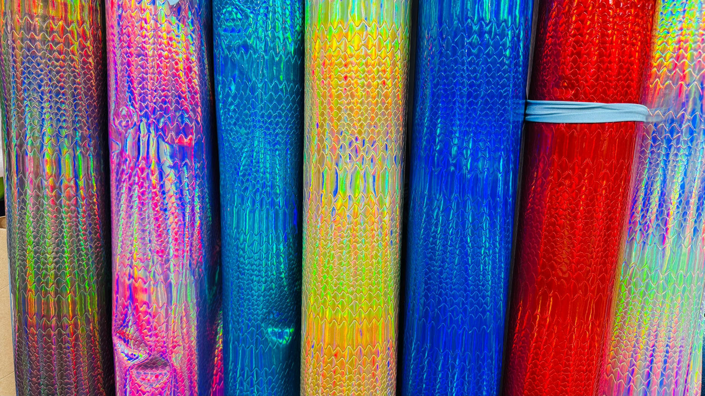 New heavy vinyl Exotic Snake design with iridescent foil all over non stretch 58/60" Sold by the YD. Ships worldwide from Los Angeles CA