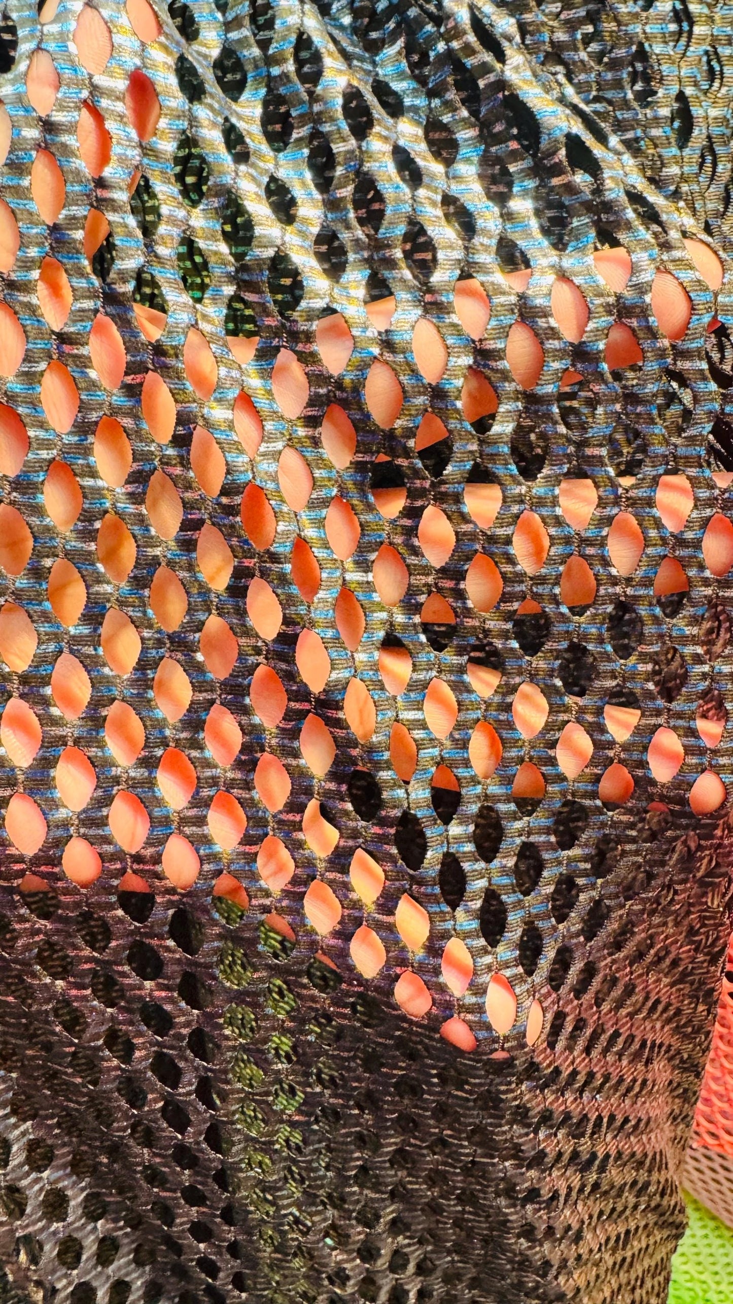 3D Skin snake design print on fishnet metallic diamond mesh 4-way stretch 58/60” Sold by the YD. Ships Worldwide from Los Angeles California