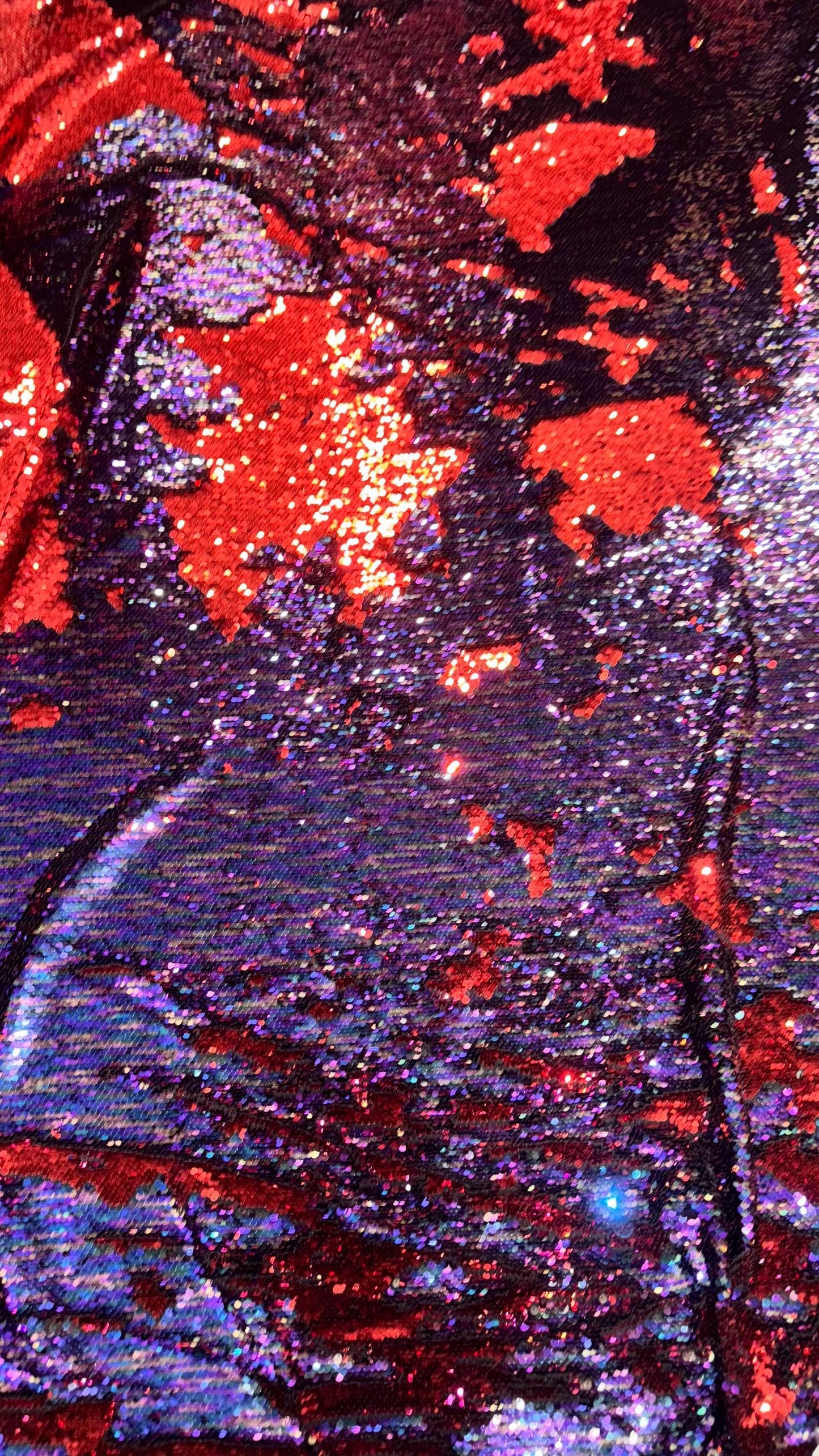 NEW flip up sequins Red/Multi Pewter 2 tone reversible sequins 58/60" Sold by the YD. Ships worldwide from Los Angeles California USA