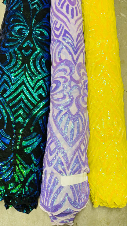 Embroidery glitz sequins Geometric design with mesh base 4-way stretch 54/55" Sold by the YD. Ships worldwide from Los Angeles California
