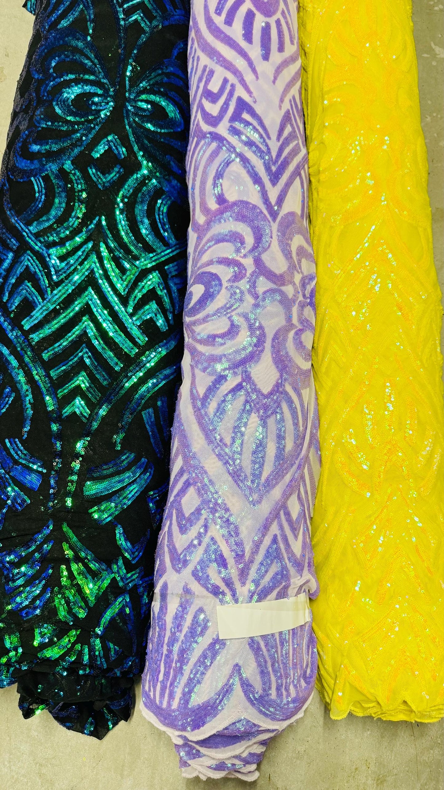 Embroidery glitz sequins Geometric design with mesh base 4-way stretch 54/55" Sold by the YD. Ships worldwide from Los Angeles California