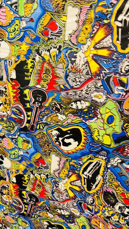 New Tattoo Fire Skull design Multicolor print on best quality of nylon spandex 4-way stretch 58/60” High Quality fabrics by AlexLAFabrics