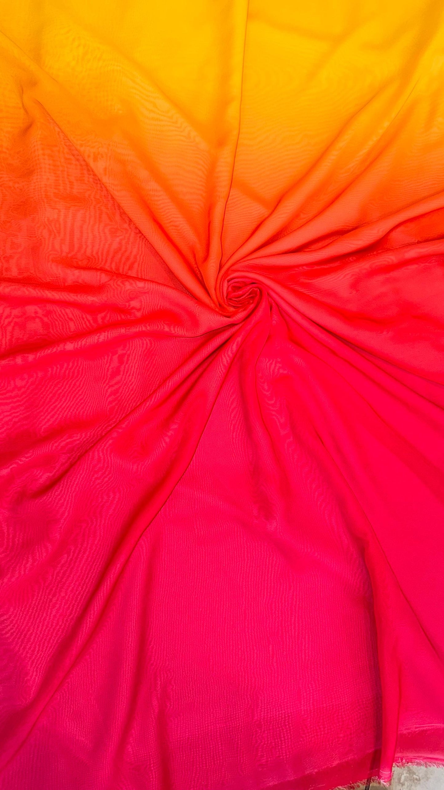 Ombre Silky Chiffon Orange/Yellow/Pink non stretch 58/60” Sold by the YD. Ships worldwide from Los Angeles California USA.