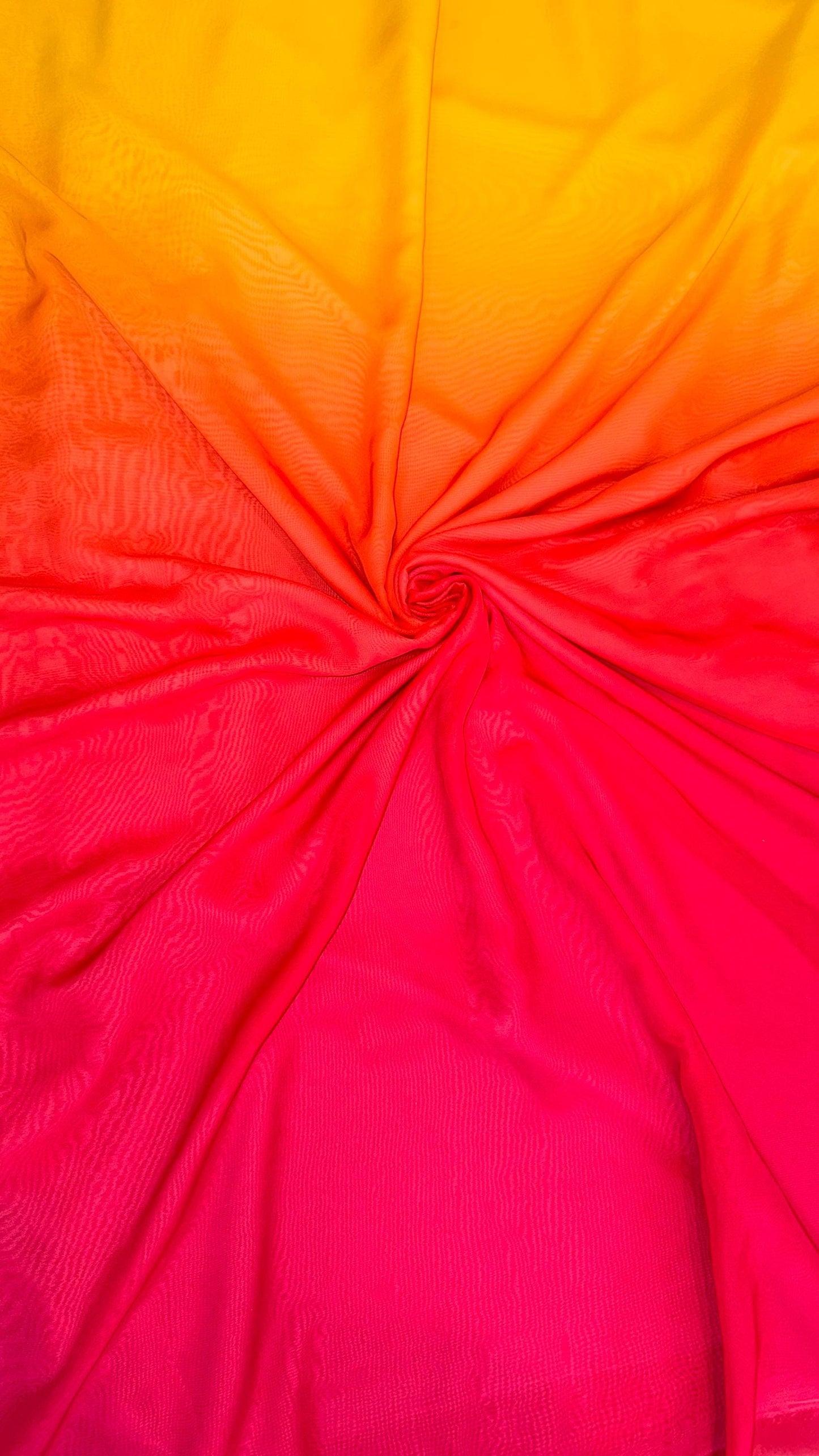 Ombre Silky Chiffon Orange/Yellow/Pink non stretch 58/60” Sold by the YD. Ships worldwide from Los Angeles California USA.