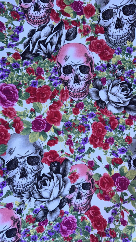 New Skull design print on heavy cotton twill fabric non stretch 50/52”  Sold by the YD. Ships worldwide from Los Angeles California.