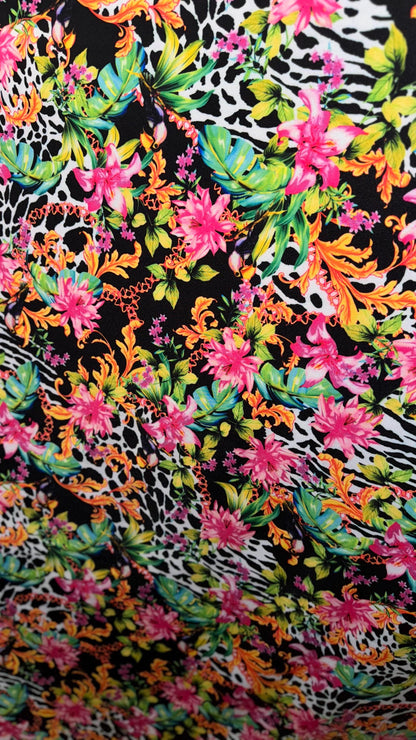 New Tropical Safari design print on great quality of Nylon spandex 4-way stretch 58/60” Sold by the YD. Ships worldwide from Los Angeles