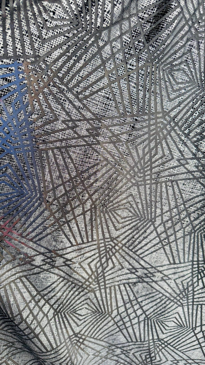 New Metallic Geometric design burnout spandex velvet 4-way stretch 58/60” Sold by the YD. Ships worldwide from Los Angeles California USA.