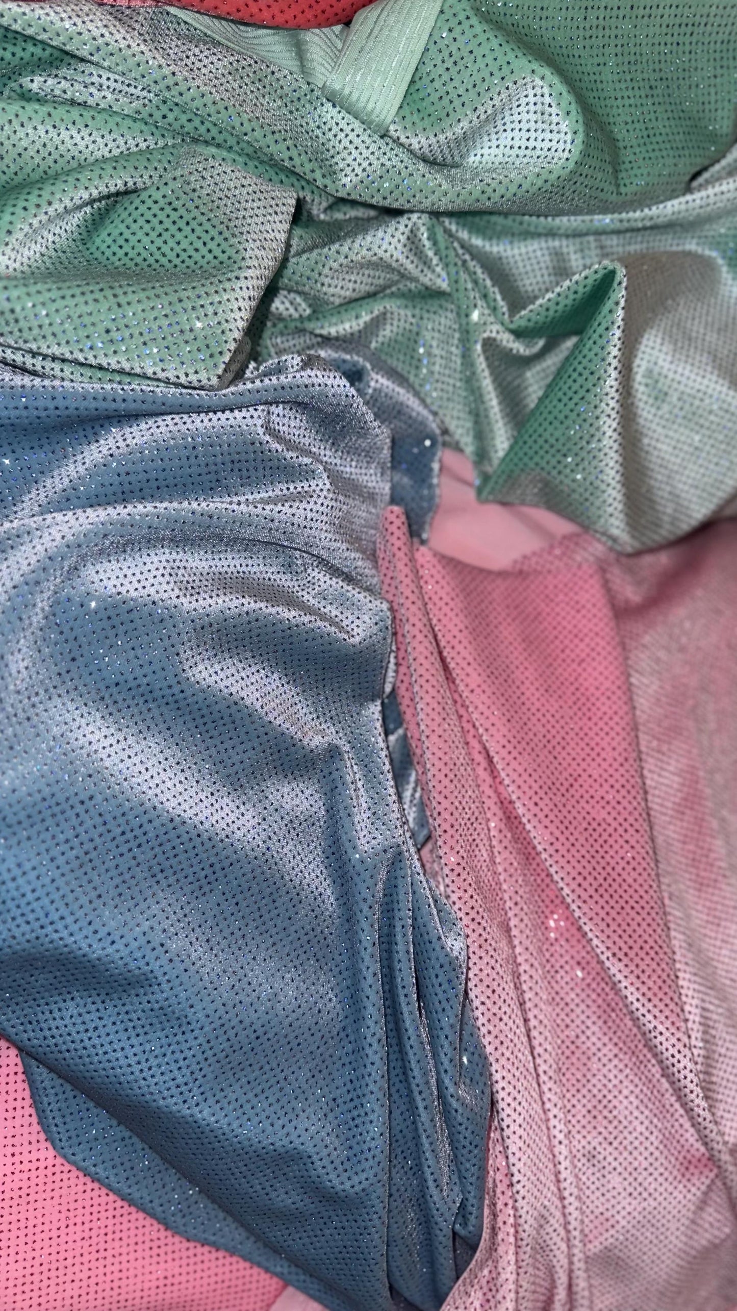 Stretch velvet with glitter pastel colors heavy velvet 4way Stretch 58/60" Sold by the YD. Ships worldwide from Los Angeles California USA.