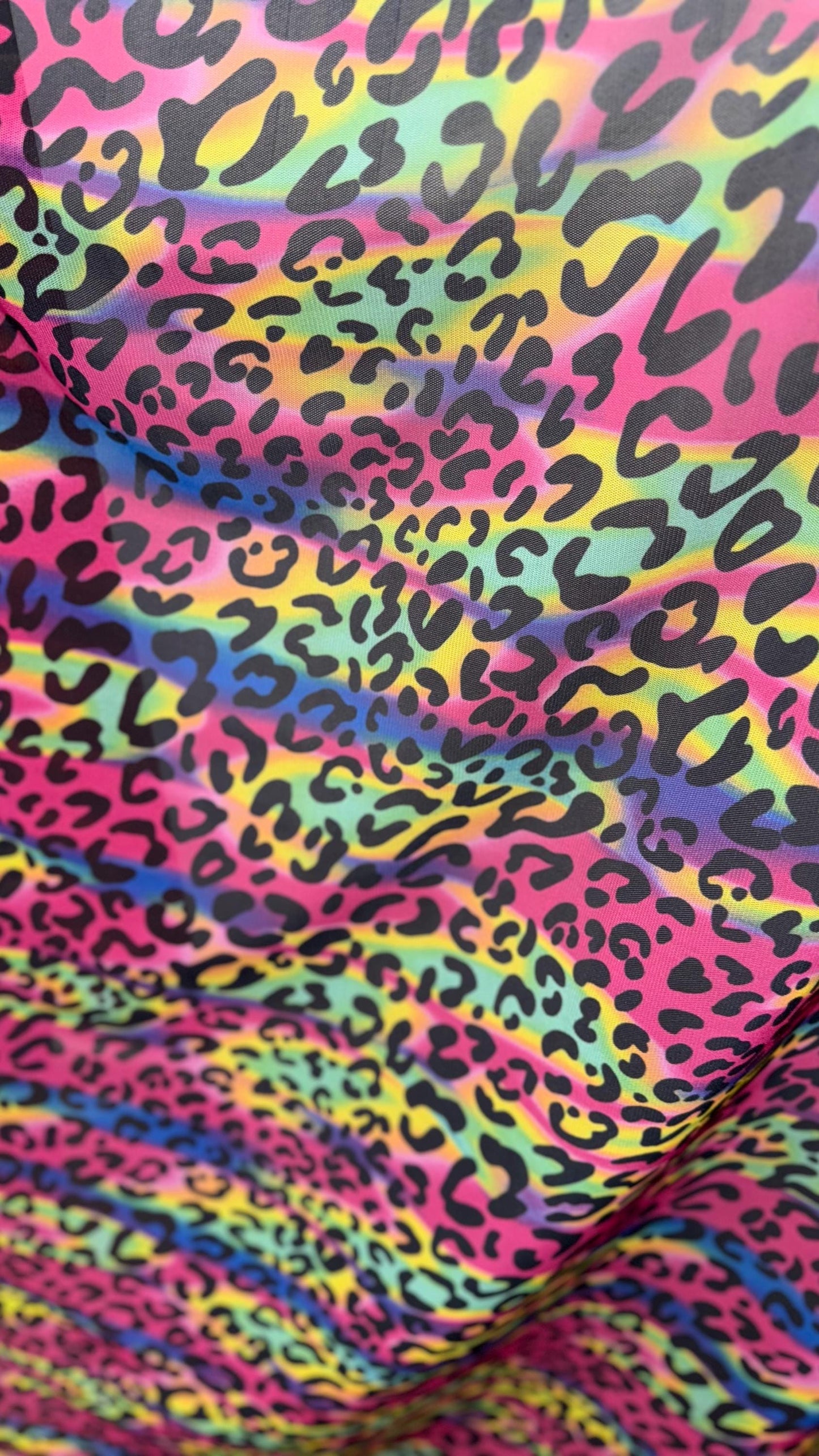 Rainbow Exotic Leopard design print on great quality of nylon spandex power mesh 4-way stretch 58/60” High quality fabrics by AlexLAFabrics