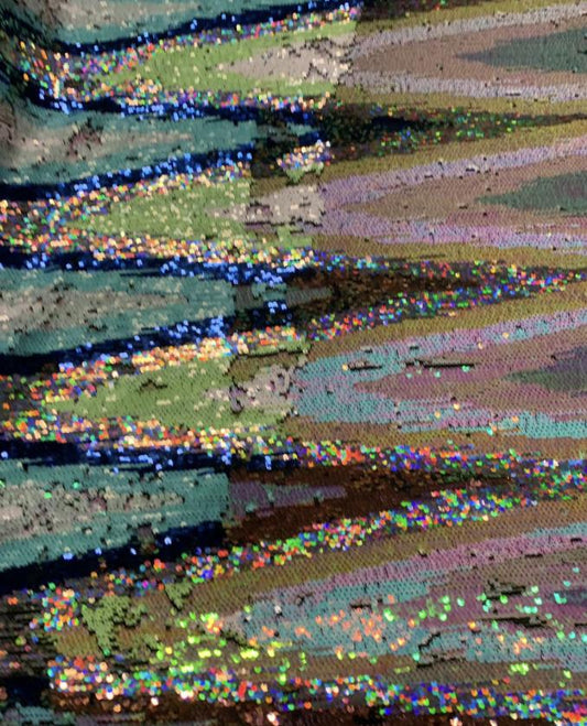 ZIGZAG chevron modern iridescent reversible sequins multicolor on nylon base 2way 55/57" Sold by the YD. Ships worldwide from Los Angeles CA