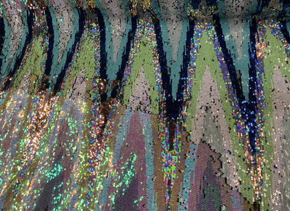 ZIGZAG chevron modern iridescent reversible sequins multicolor on nylon base 2way 55/57" Sold by the YD. Ships worldwide from Los Angeles CA