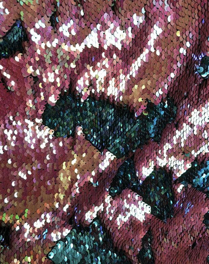 New dusty rose/turquoise flip up sequins on nylon base 2way Stretch 58/60" Sold by the YD. Ships worldwide from Los Ángeles California USA.
