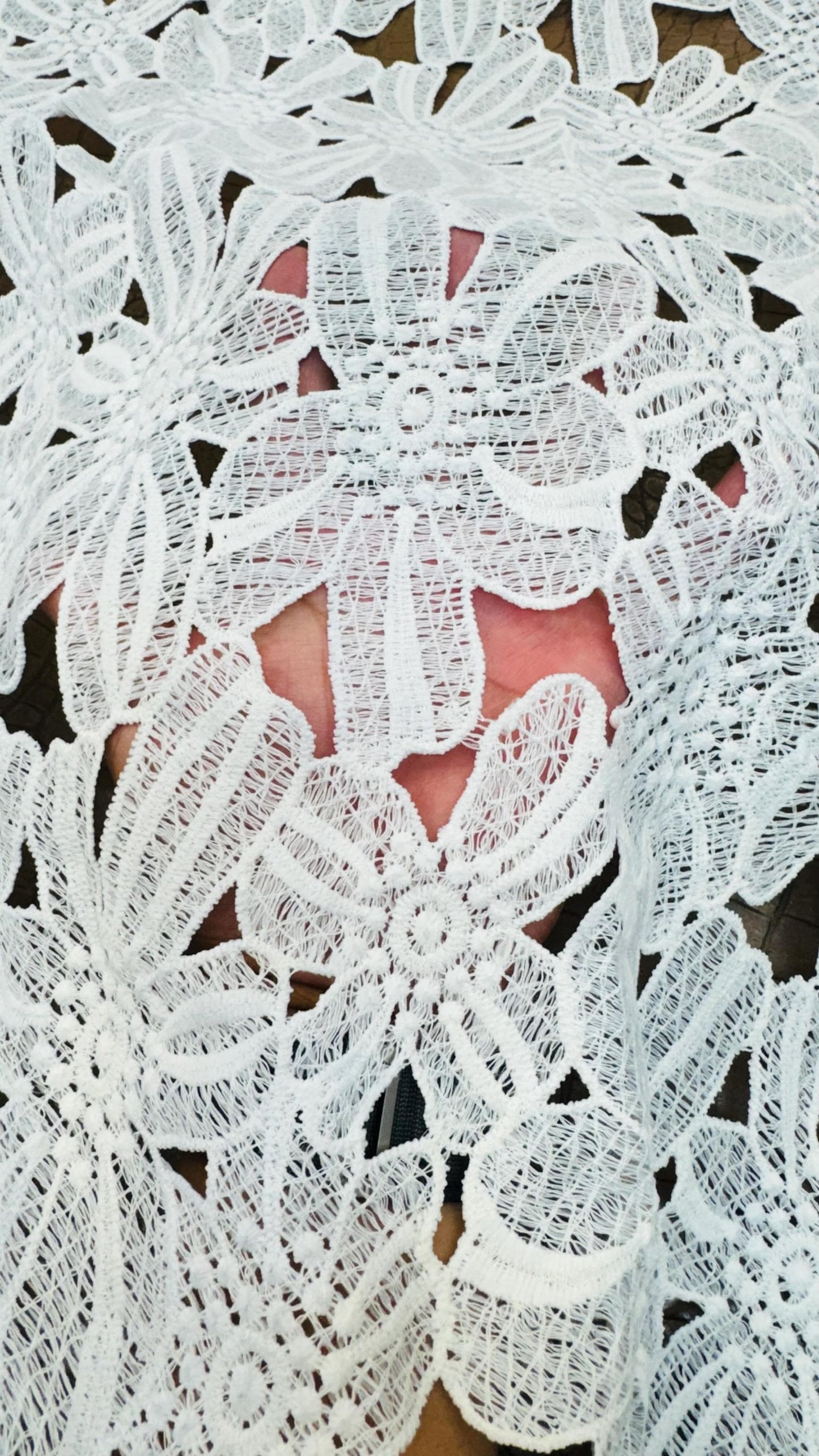 New Lace crochet Flower France design off white  2-way stretch 45/47” Sold by the YD.