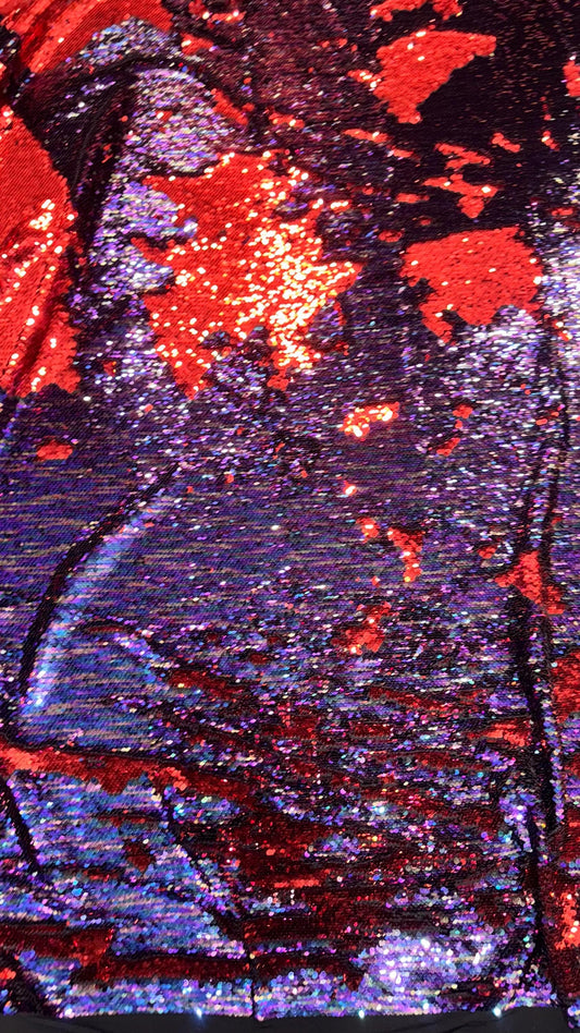 NEW flip up sequins Red/Multi Pewter 2 tone reversible sequins 58/60" Sold by the YD. Ships worldwide from Los Angeles California USA