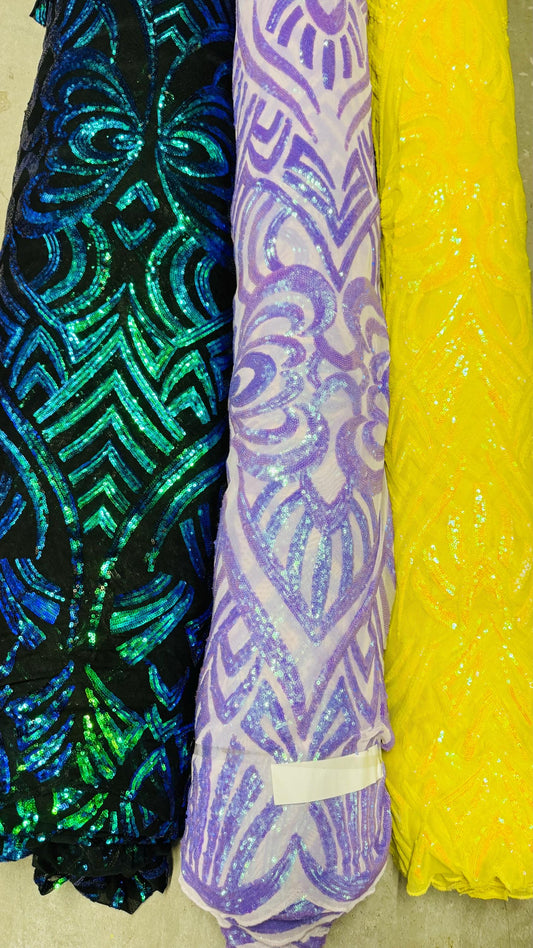 Embroidery glitz sequins Geometric design with mesh base 4-way stretch 54/55" Sold by the YD. Ships worldwide from Los Angeles California