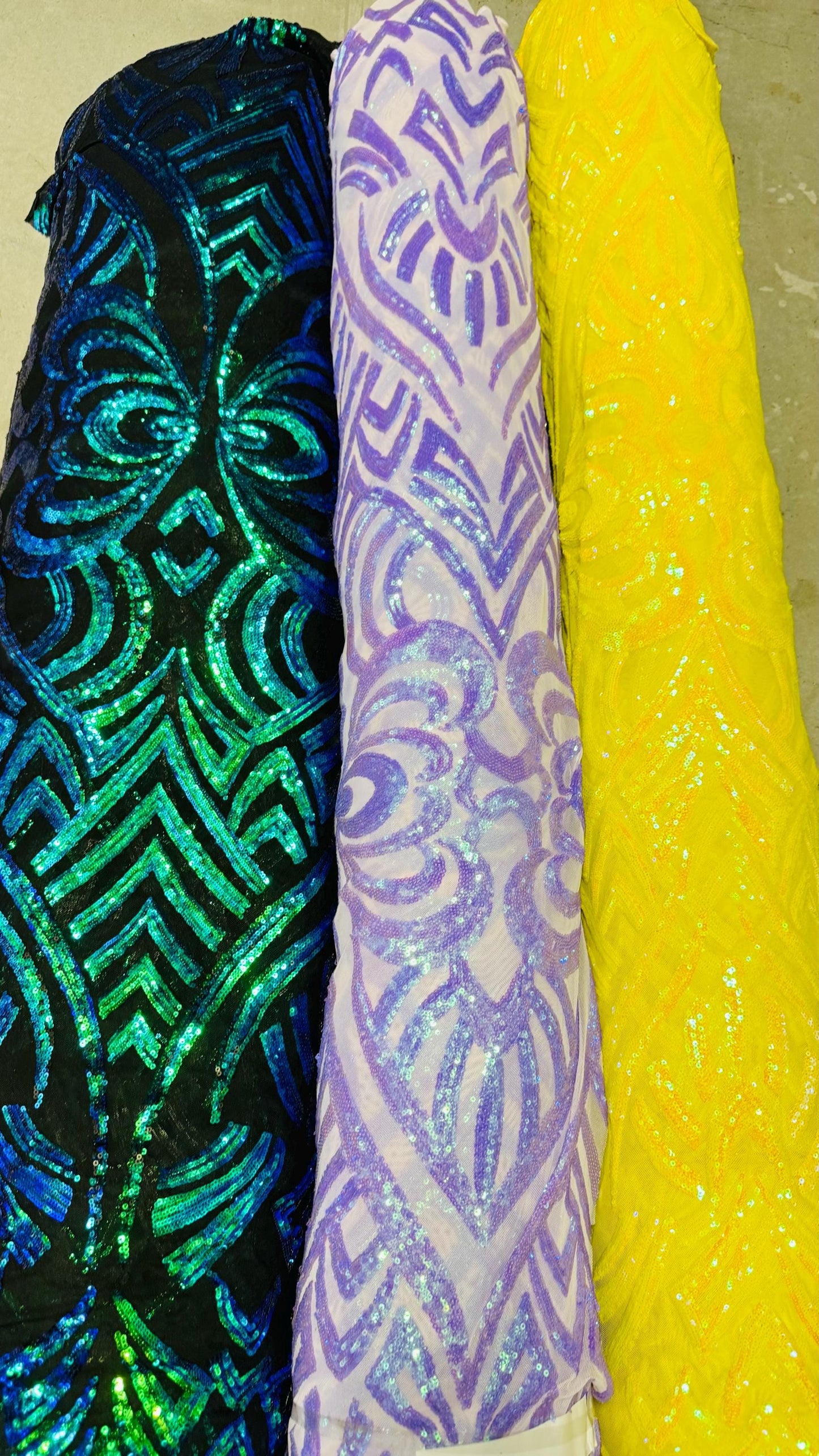 Embroidery glitz sequins Geometric design with mesh base 4-way stretch 54/55" Sold by the YD. Ships worldwide from Los Angeles California